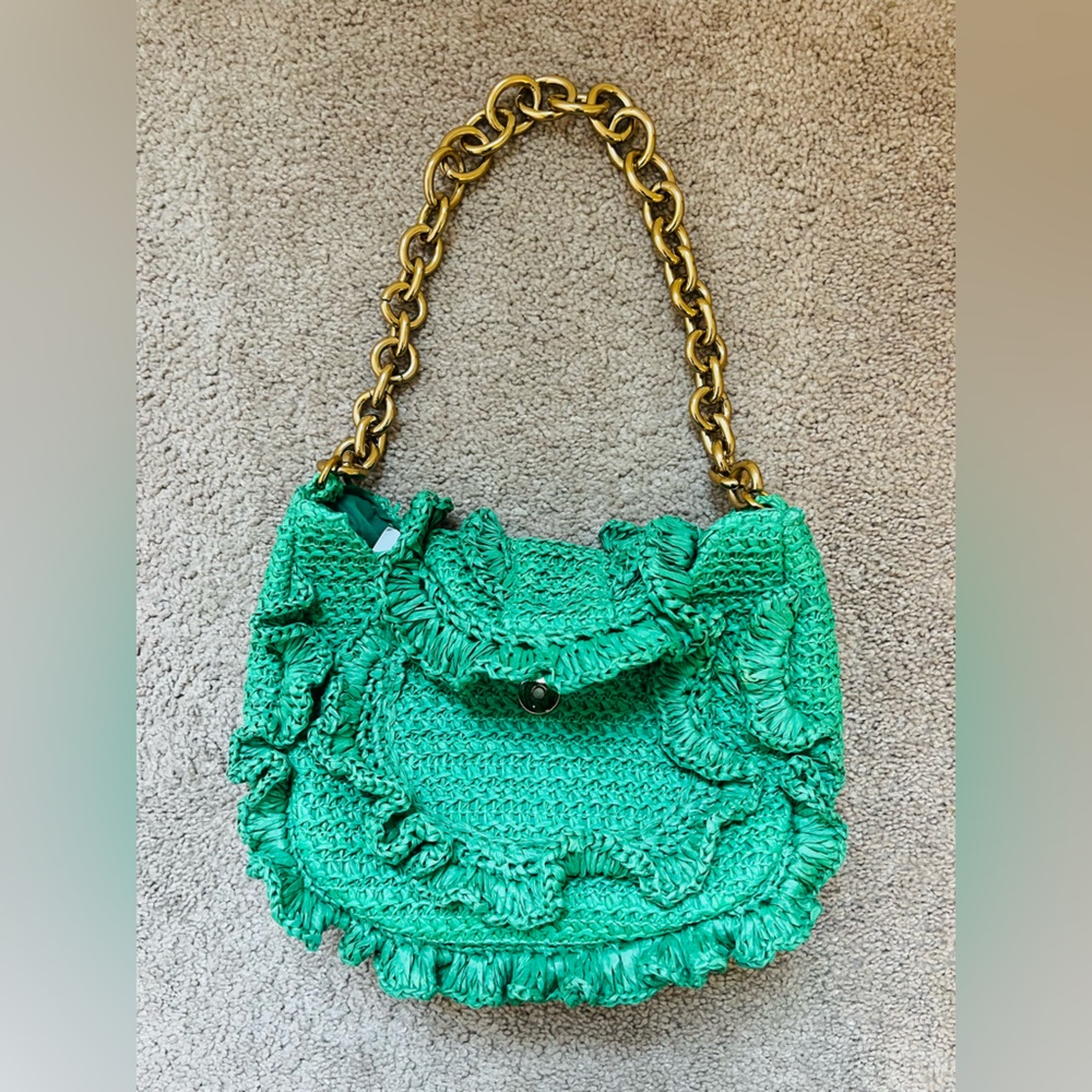 Zara Emerald Crochet Bag with Gold Chain